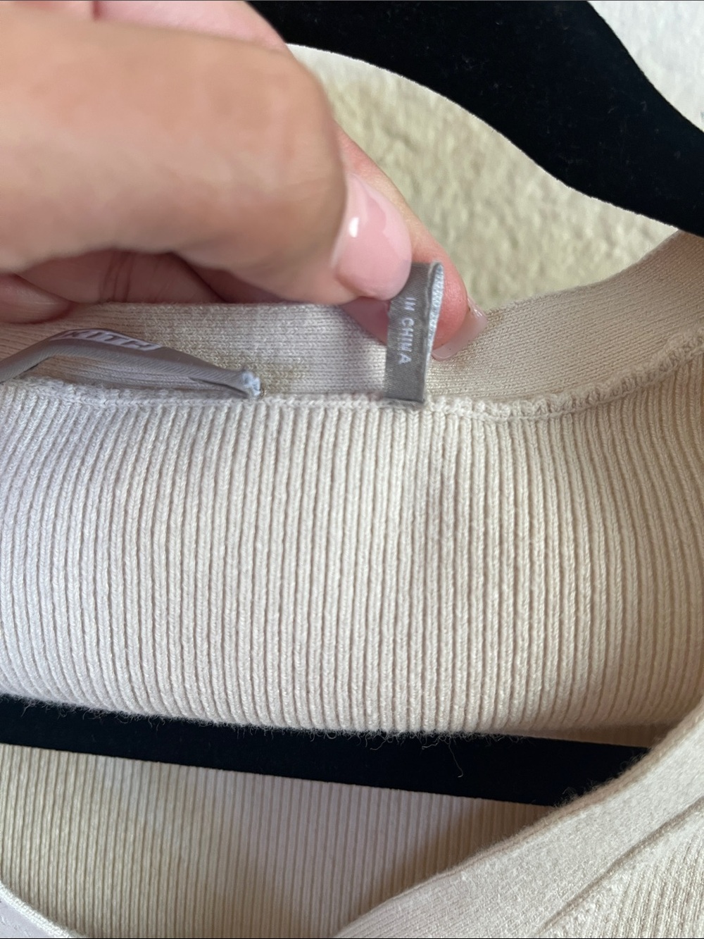 Kith Cream Ribbed Henley Crop Long Sleeve Top - Picture 3 of 7